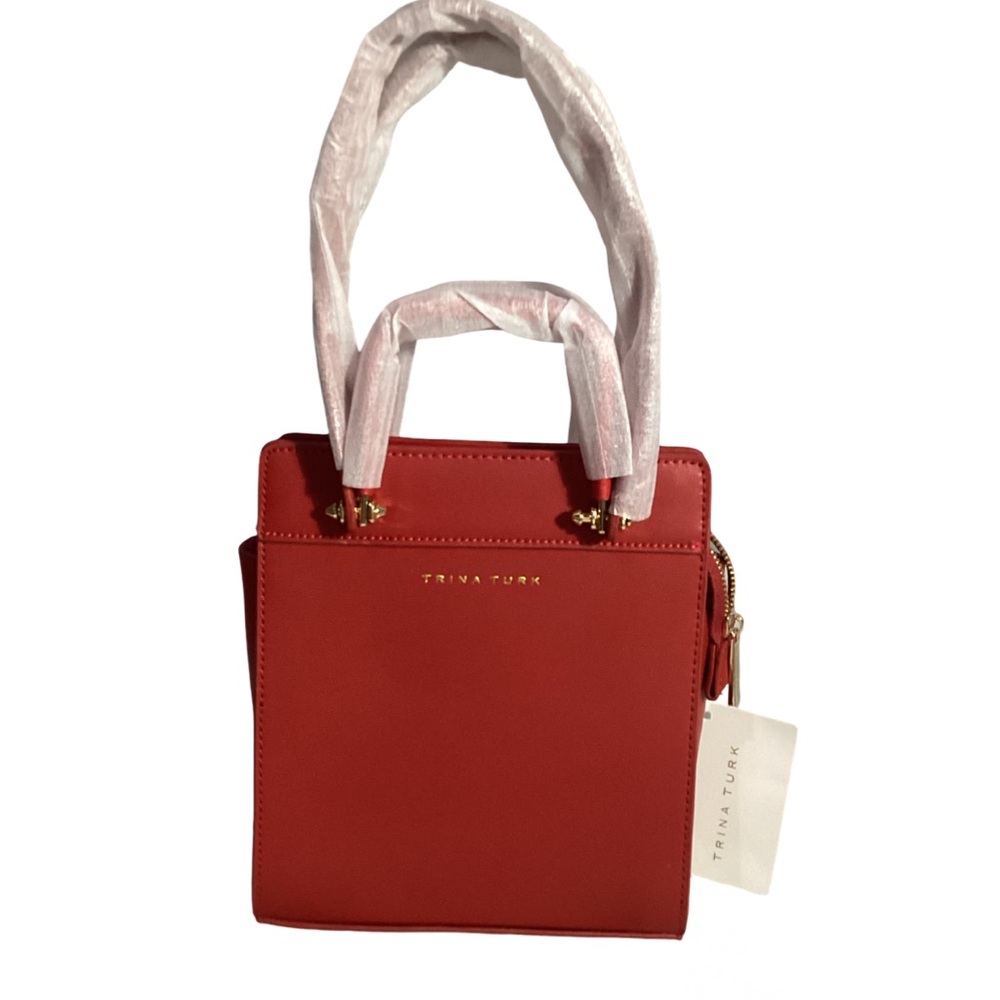 Trina Turk Red Petite Satchel Double Handles & Crossbody Strap NEW